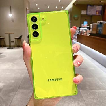 Imagem de Capa de telefone quadrada de cor fluorescente para Samsung Galaxy S22 Ultra S21 Plus 5G S20 FE Note20 Ultra S20 Capa de silicone macia transparente, amarela, para Samsung S21 FE