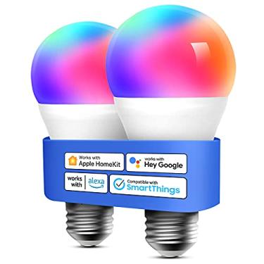 Imagem de meross Lâmpada inteligente, lâmpadas LED WiFi inteligentes compatíveis com Apple HomeKit, Siri, Alexa, Google Assistant e SmartThings, regulável E26 multicolorido 2700K-6500K RGB, equivalente a 810
