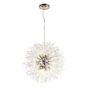 Imagem de Lustre Pendente de Teto Para Sala Mesa de Jantar Flor Dente de Leão 40cm Redondo Bola Moderno Globo Cromado Bivolt Aramado Quarto Cozinha Escada Pé direito Alto