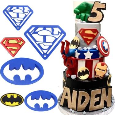 Imagem de Anyana Conjunto de 4 peças de super-herói Batman Superman desenho animado Cookie cortador de impressão molde de biscoito molde de biscoito Decoração de bolo