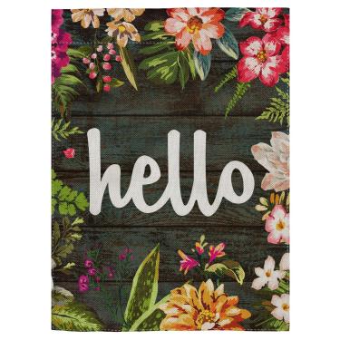 Imagem de Pingpi Hello Floral Bandeira de Casa e Jardim Dupla Lateral Juta 32 x 45 cm