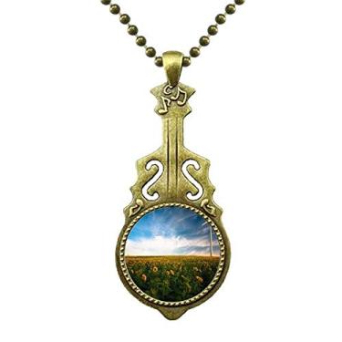 Imagem de DIYthinker Colar de girassóis com nuvens de céu azul antigo com pingente de música de guitarra