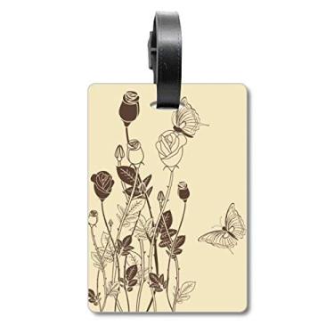 Imagem de Rose Butterfly Leaves Flower Plant Suitcase Bag Tag Luggage Card Hanging Scutcheon Label