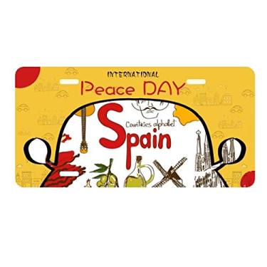 Imagem de DIYthinker Placa de licença com bandeira nacional da Espanha Landscap para decoração de carro, dia da paz