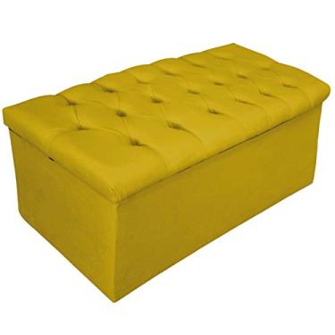 Imagem de Recamier Baú Estofada Mel 90 cm Solteiro Com Capitonê Suede Amarelo - ADJ Decor