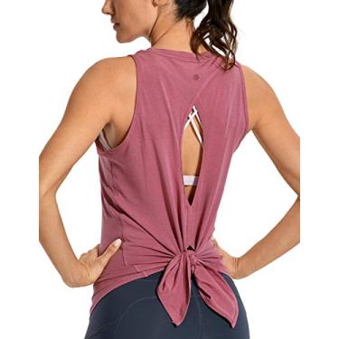 Imagem de CRZ YOGA Camiseta feminina de algodão Pima de treino sem mangas em volta do pescoço colete de ioga aberto nas costas Misty Merlot GG