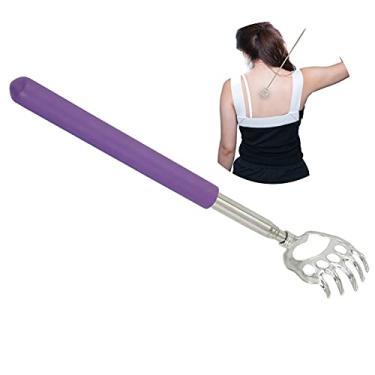 Imagem de 01 Arranhador de costas extensível com garras de urso, massageador portátil reutilizável para as mãos, ferramentas de massagem extensíveis para massageador de costas, massageador de pés, massageador de cabeça (roxo)