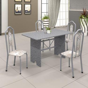 Imagem de Conjunto de Mesa 120x75cm Tampo Granito com 4 Cadeiras Bianca Soma Móveis Martelado Pérola/Granito Ocre /Botanic Bege