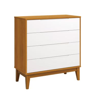 Imagem de Cômoda Elfe 4 gavetas  com Pés Square em Madeira – Branco e Savana Fosco