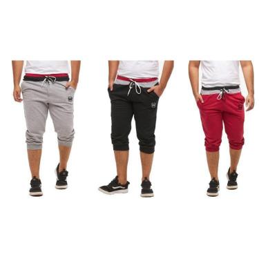 Imagem de KIT COM 03 BERMUDAS DE MOLETOM MASCULINA WOOKS SARUEL SKINNY-B1-CINZACLARO-PRETO-VERMELHO-P-Masculino