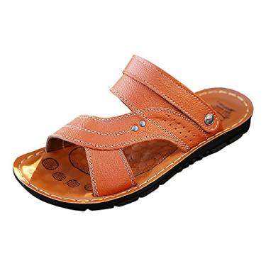 Imagem de Chinelos masculinos de verão confortáveis meia idade sapatos de uso duplo sapatos masculinos sandálias com tira no tornozelo sandálias atléticas suporte de arco (amarelo, 11)
