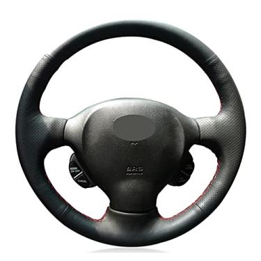 Imagem de Capas de volante de carro de couro preto costuradas à mão, para Hyundai Santa Fe 2001-2006