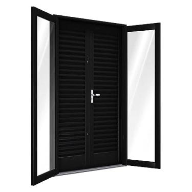 Imagem de Porta Balcão de Aço de Giro 215 x 120 x 14 cm Preto 4 Folhas Riobras Pronta