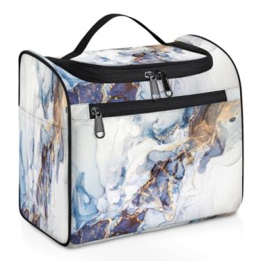 Imagem de Bolsa de cosméticos de arte moderna de mármore bolsa cosmética portátil bolsa de cosméticos marmorizada de grande capacidade bolsa de cosméticos feminina bolsa de cosméticos de viagem