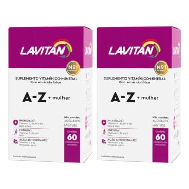 Imagem de Kit 2 Suplemento Vitamínico - Mineral A-Z para Mulher, rosa, Lavitan, 60 cápsulas