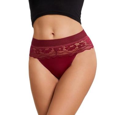 Imagem de Milumia Calcinha feminina sexy de renda floral e cintura média, lingerie, Borgonha, G