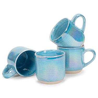 Imagem de Elanze Designs Esmalte reativo brilhante grande 44 ml para cozinha diária grau alimentício cerâmica caneca de café com alças curvas confortáveis, conjunto de 4, azul