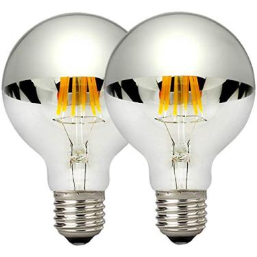 Imagem de LUXON Lâmpadas meio cromadas, reguláveis, lâmpadas LED Edison, lâmpada antireflexo mergulhada em prata, espelho 6W (equivalente a 60W) lâmpada decorativa globo G80/G25, base E26 branco quente 2700K,