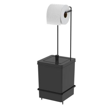 Imagem de Suporte Porta Papel Higiênico Com Lixeira Quadrada 6,5 Litros De Banheiro Preto - 1632PT Future