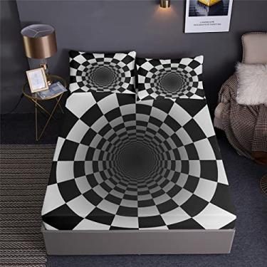 Imagem de Faeralei Jogo de edredom com espiral em um saco, 7 peças, preto e branco, redemoinho preto, incluindo 1 lençol com elástico + 1 edredom + 4 fronhas + 1 lençol de cima (C, cama de casal em um saco - 7