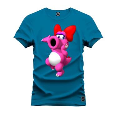Imagem de Camiseta Plus Size Unissex Algodão Estampada Premium Confortável Dino Rosa Azul G5