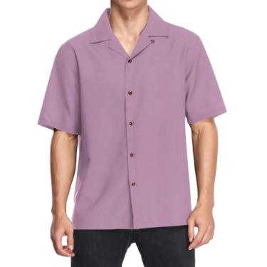 Imagem de Camisas havaianas masculinas folgadas de manga curta com colarinho de botão camisa casual verão praia tops, Ópera Mauve, M