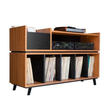 Imagem de Estante Para Discos de Vinil Toca Discos e Receiver (Cinamomo/Preto - Sem Portas)