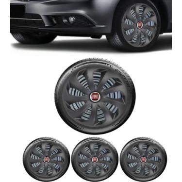 Imagem de Jogo 4 Calotas Esportiva Preto Fosco Velox Aro 14 FIA Novo Uno Vivace Way Argo Cronos Strada Mobi Punto Palio Siena Linea Grand Siena Idea