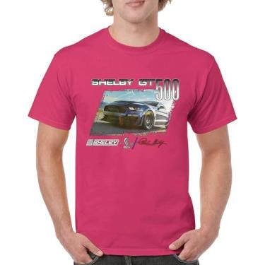 Imagem de Camiseta masculina 2022 Shelby GT500 Signature Mustang Racing Cobra GT 500 Muscle Car Performance Powered by Ford, Rosa choque, 3G