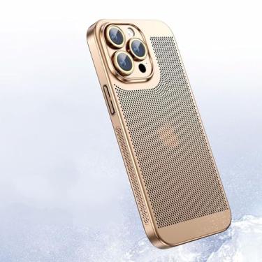 Imagem de Capa de telefone de malha de resfriamento ultra-fina para iphone 15 14 13 12 11promax xsmax capa para pc com lente filme de vidro, ouro, para iphone 8