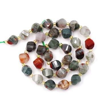 Imagem de Malahill Contas de pedra natural por atacado para fabricação de joias DIY vendidas por saco, 5 fios e um rolo de cordão interno facetado em forma de S pedra de sangue africana 8 mm