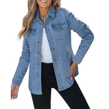Imagem de luvamia Jaqueta jeans feminina moderna 2024, jaqueta jeans estilo faroeste, grande, com botões e bolsos, Azul médio, 3G
