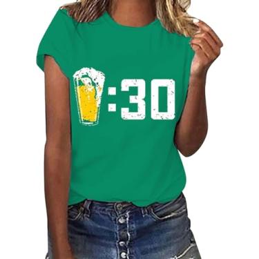 Imagem de Camiseta feminina Dia de São Patrício Lucky Irish Shamrock verde túnica verde camiseta gráfica manga curta tops, Laranja, P