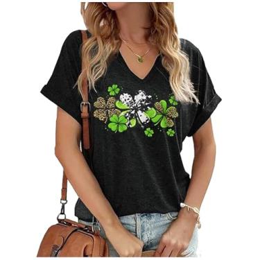 Imagem de Camiseta feminina do Dia de São Patrício Lucky Shamrock, trevo de quatro folhas, camiseta feminina Irish Lucky Festival, Cinza escuro 5, XXG