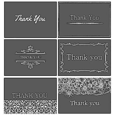 Imagem de 120 elegantes cartões de agradecimento em preto com envelopes e adesivos – Notas em relevo em relevo com 6 designs de para casamento, formal, negócios, graduação, funeral 4x6