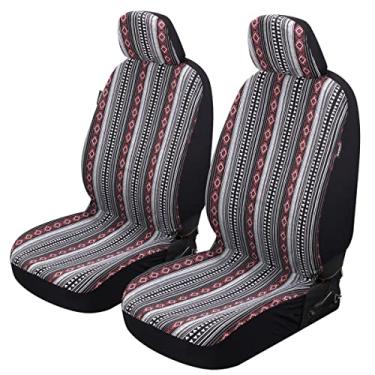 Imagem de P&J Cobertor Baja Capas de assento de carro design de tiras clássicas concha traseira baixa tamanho universal adequado para a maioria dos carros, SUVs, caminhões, vans, tecido tecido, par frontal, 2