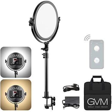 Imagem de Luz de vídeo LED GVM, luz redonda de 10 polegadas com difusor integrado e visor LCD, luz profissional bicolor para jogos/estúdio/streaming/filmagem de vídeo no YouTube, controle de aplicativo CRI 97+