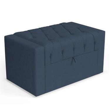 Imagem de Calçadeira Báu Solteiro Atena 90cm Capitonê Linho Azul - Desk Design