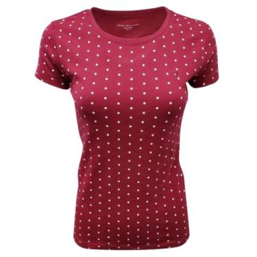 Imagem de Tommy Hilfiger Camisetas Femininas de Gola Redonda com Bolinhas, Marrom, P