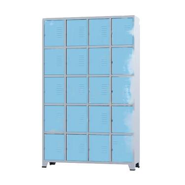 Imagem de Armário Roupeiro De Aço Para Vestiário 20 Portas Locker Azul Claro com Chave