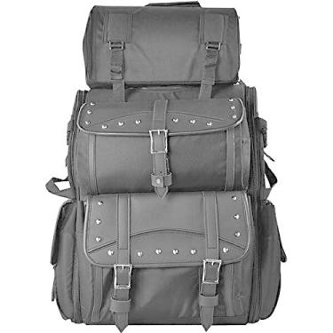 Imagem de Vance Leather Bolsa de luxo têxtil Sissy Bar Bagagem de viagem para motocicleta com alças Sissy Bar, preta com tachas