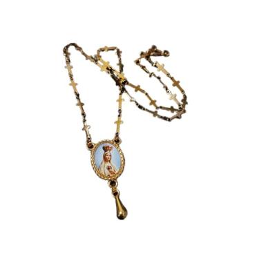 Imagem de Cordão Cruz em Aço Inox com Pingente Medalha Nossa Senhora de Fátima