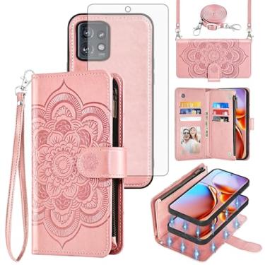 Imagem de Asuwish Capa de celular para Motorola Edge+ Plus 2023/Edge 40 Pro 5G/Moto X40 Carteira com zíper destacável com protetor de tela de vidro temperado, compartimento para cartão de flores + mulheres