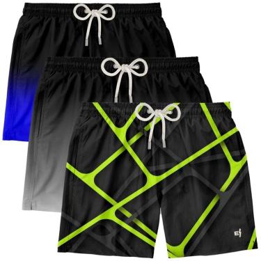 Imagem de kit 3 Bermuda Masculina Estilosa Estampada Surf Boardshort Verão Treino Casual Esportiva-Masculino