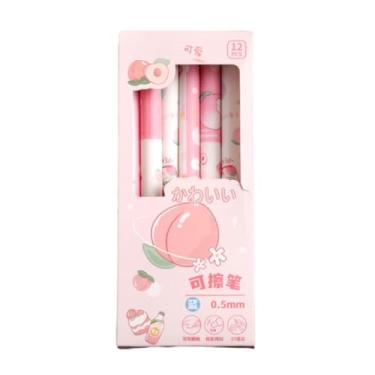 Imagem de 12 peças/caixa de caneta neutra apagável fofa de 0,5 mm com cabeça ST Speed Dry Heat Erasable Neutral Pen - Conjunto de 12 canetas apagáveis - Suco de pêssego (azul)