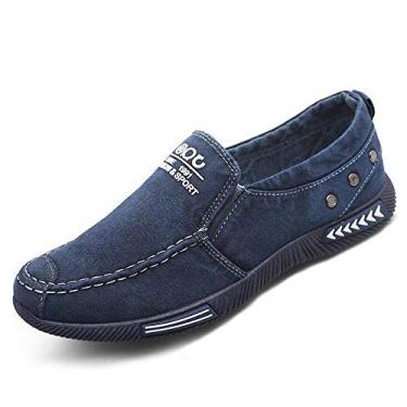 Imagem de Tênis masculino de lona, cano baixo, sem cadarço, casual, mocassim, Azul, 42