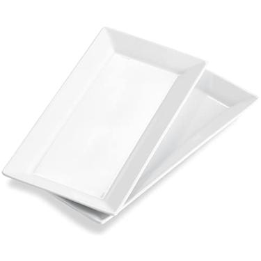 Imagem de ONEMORE Travessas de cerâmica de 30,5 cm, bandejas retangulares brancas para servir em festas, pratos empilháveis para aperitivos, sobremesas, assados – Conjunto de 2