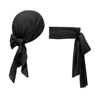 Imagem de Eymitory Cachecol de cabeça de pirata para fantasia de Halloween masculino e feminino, faixa de cabeça, acessório para cosplay