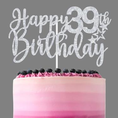 Imagem de Sliver Glitter Happy 39th Birthday Cake Topper, Cheers to 39 Years/Hello 39/Thirty Nine, Funny 39th Birthday Party Decorations for Women Men