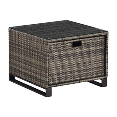 Imagem de Tommy Hilfiger Coleção de móveis para ambientes externos de Rattan Oceanside Patio com moldura de vime de resina marrom para todos os climas, varanda ou piscina, jardim, mesa lateral